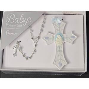 SALE Rosary & Cross Baby VTG NEW Porcelain Faux Pearl Bead l Madonna & child